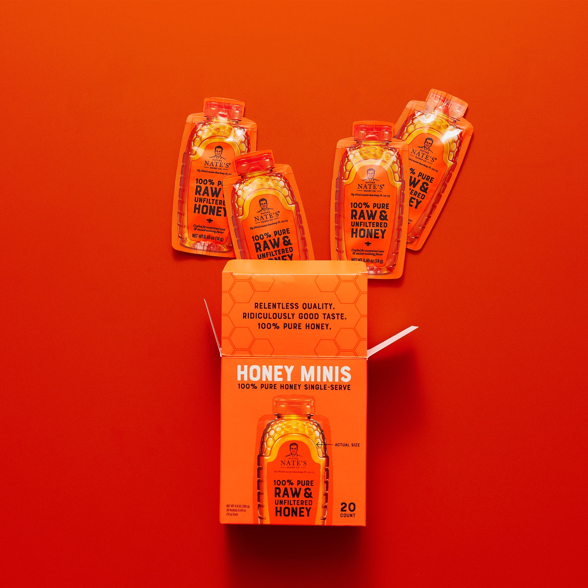 Nate's Minis and Hot Honey Bundle, 20 Single Serve Packets and 16 oz Hot Honey Bottle, Gluten-Free