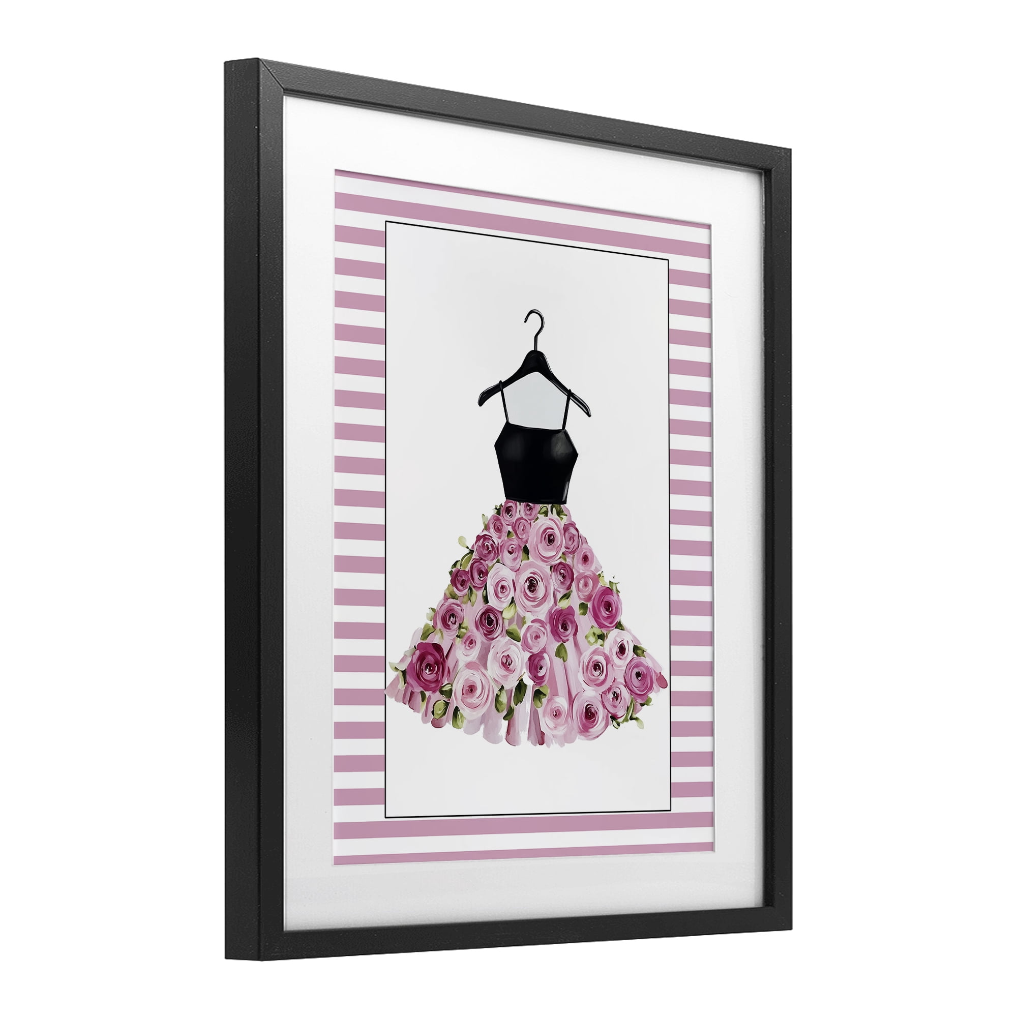 Flower Bedecked Dress Black Framed Print Under Glass, design by Christine Simpson Art