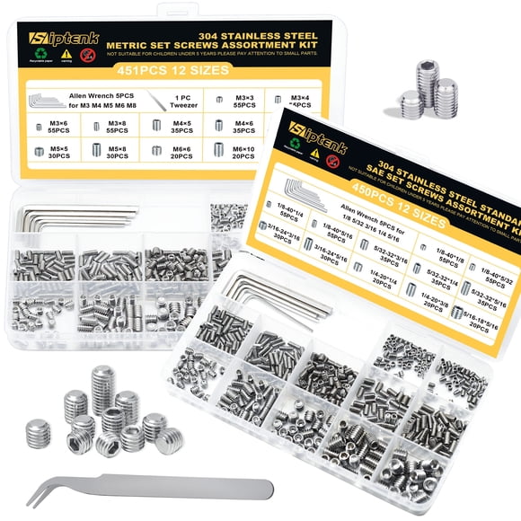 Siptenk Ensemble de Vis Assortiment Kit Métrique & SAE 901 Pcs, Inserts Filetés en Acier Inoxydable 304 Tête Hexagonale Douille Ensemble de Vis pour Appareils de Salle de Bain