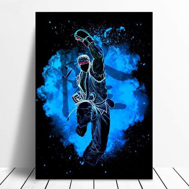 Cuadro Decorativo Ryu Neon Canvas Listo Para Colgar 35x55cm Jungle Art Impresion Tela Arte