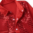 thumbnail image 6 of inlzdz Kids Boys Sequins Long Sleeve Button Down Dress Shirt 70s Disco Party Choir Jazz Dance Costume Red 4-5, 6 of 7