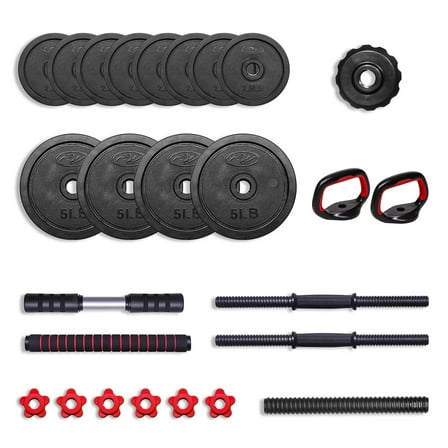 Athletic Works 40LB 5 in 1 Adjustable Dumbbell Set , Fitness Exercises for Home Gym, Black, 1-inch Holes Fit Standard Sized Bar