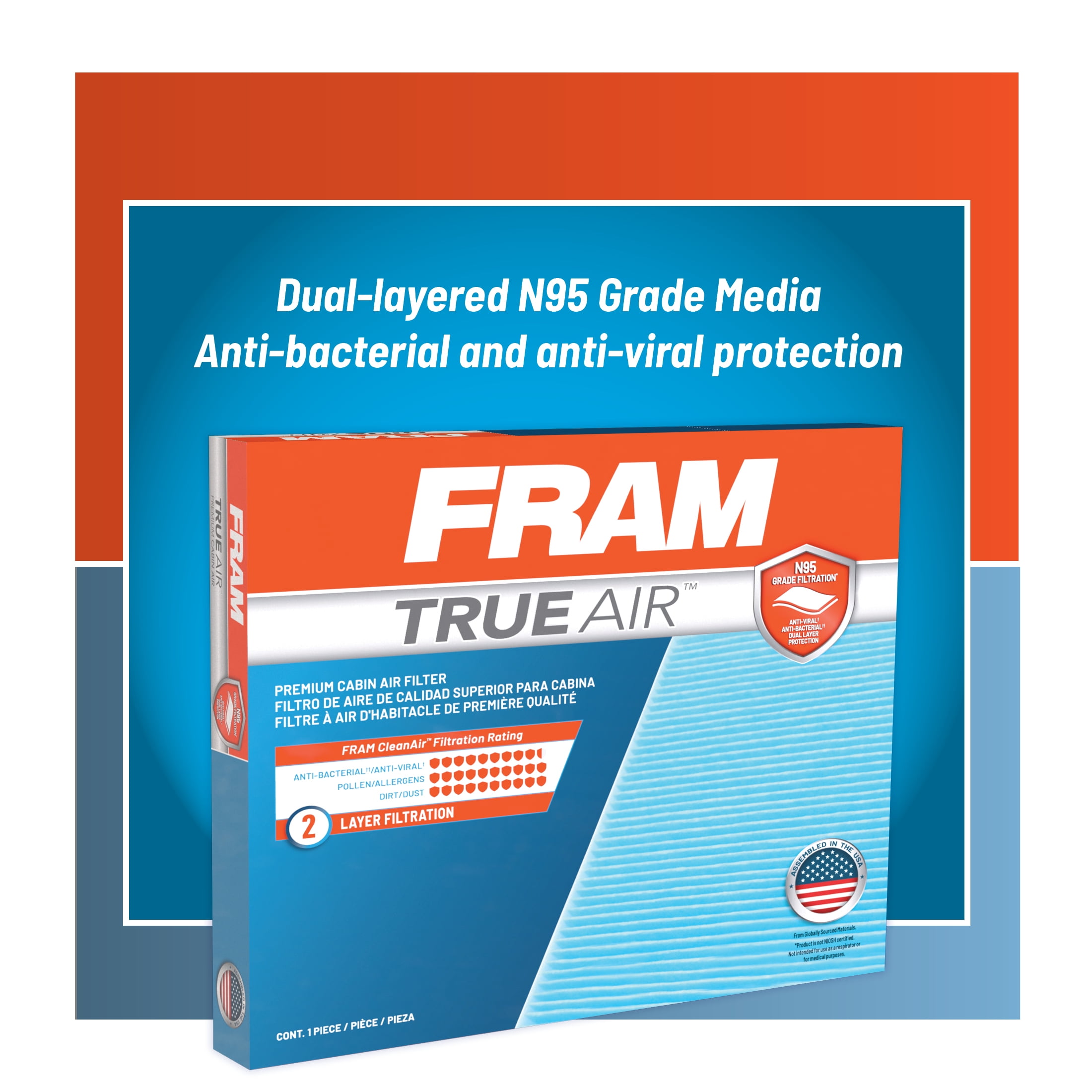 FRAM TrueAir Cabin Filter CV12450, with N95 Grade Filter Media