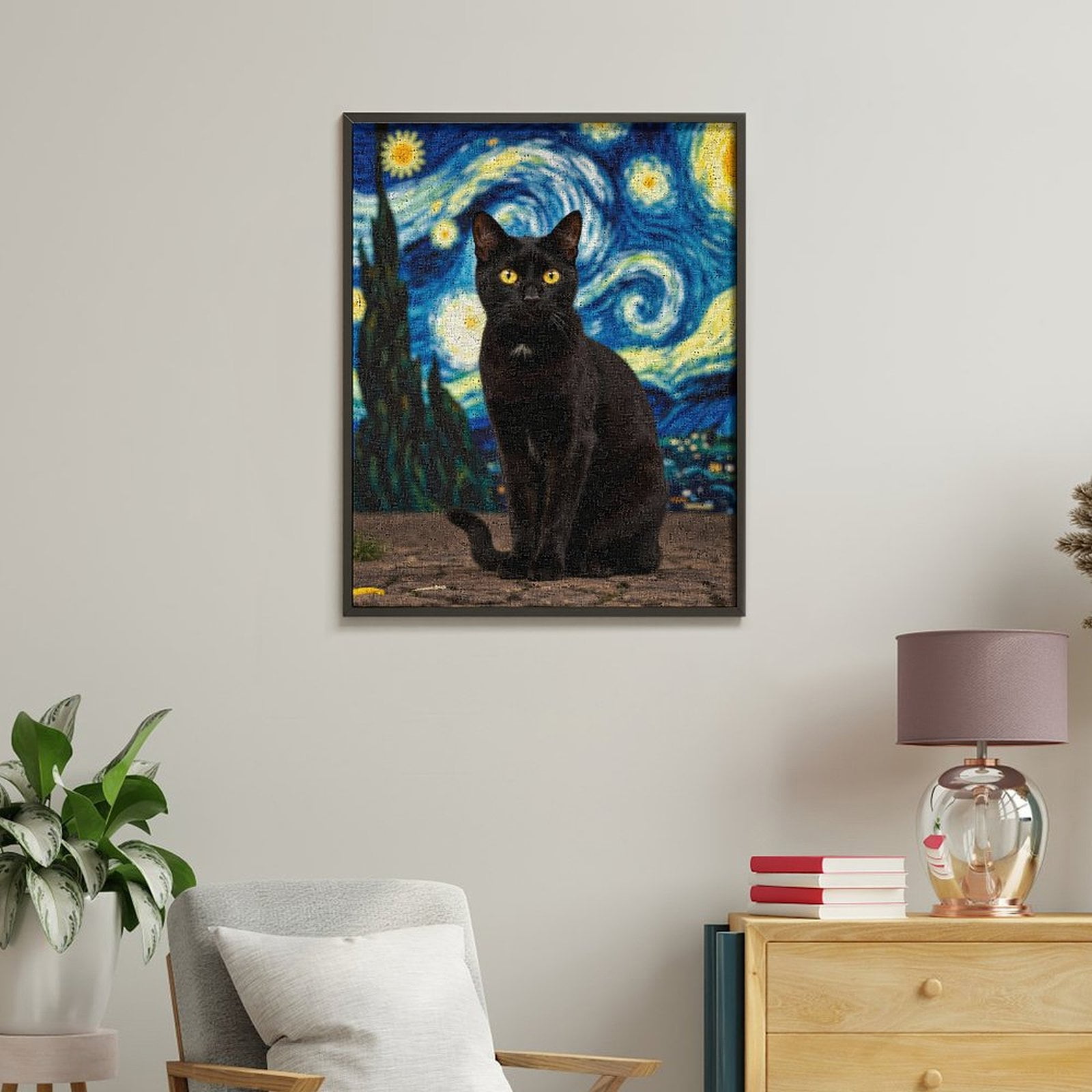 Paint By Numbers Kit for Adults Beginner - Black Cat Starry Night Sky DIY Canvas Painting Kits for Adults, Frameless Paint By Number for Adults for Home Wall Decor 16x20 Inch