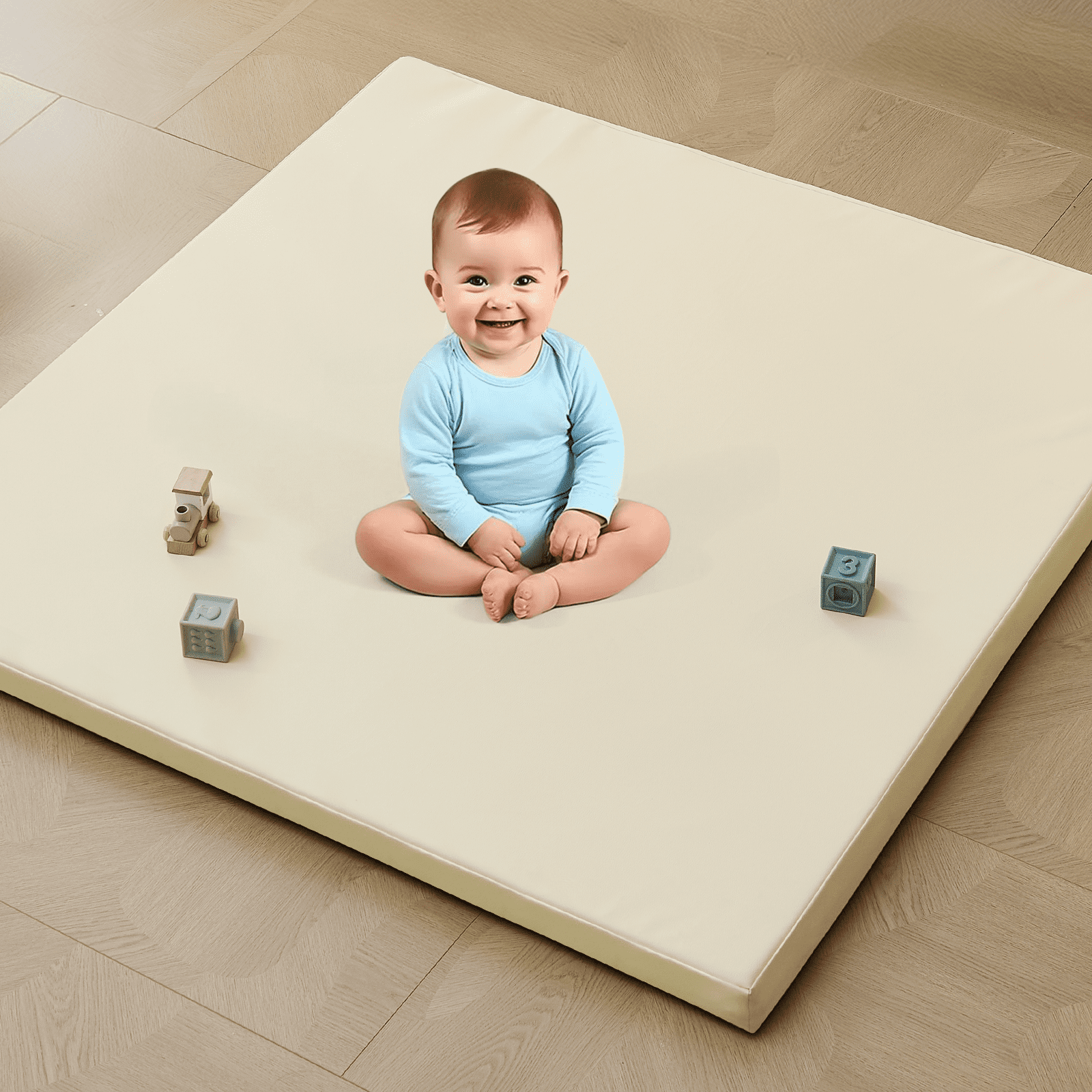 Teler Leather Baby Play Mat, 1.3" Thick Leather Crawling Mat, Cushioned & Waterproof Soft Playmat for Toddlers, Infants, 50" x 50", Beige