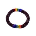 thumbnail image 2 of Rainbow Striped Pattern Guatemalan Czech Glass Seed Beaded One Size Fits All Bangle Bracelet - Womens Fashion Handmade Jewelry Boho Accessories, 2 of 3