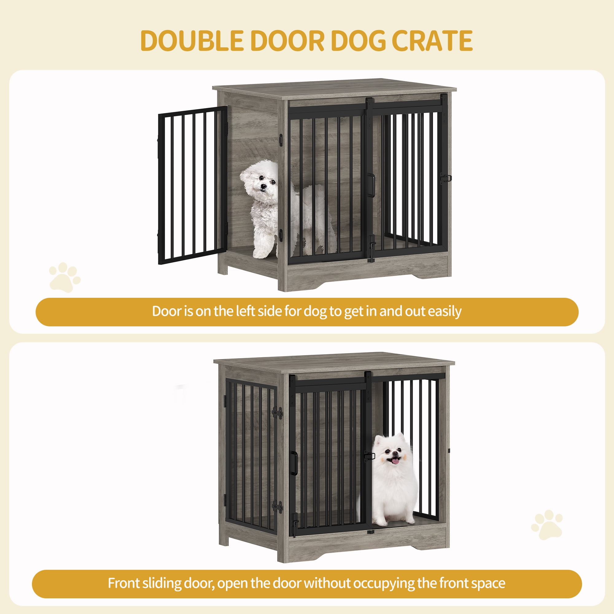 27.2"Dog Crate Furniture with Barn Door,Wooden Pet Cage End Table for Small Medium Dogs up to 22 lb