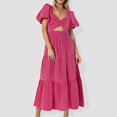 thumbnail image 2 of OSOLU Women Solid Color V-Neck Long Sleeve Puff Sleeve Dress Stylish Sundress Dresses For Women 2025 Elegant Classy, 2 of 4