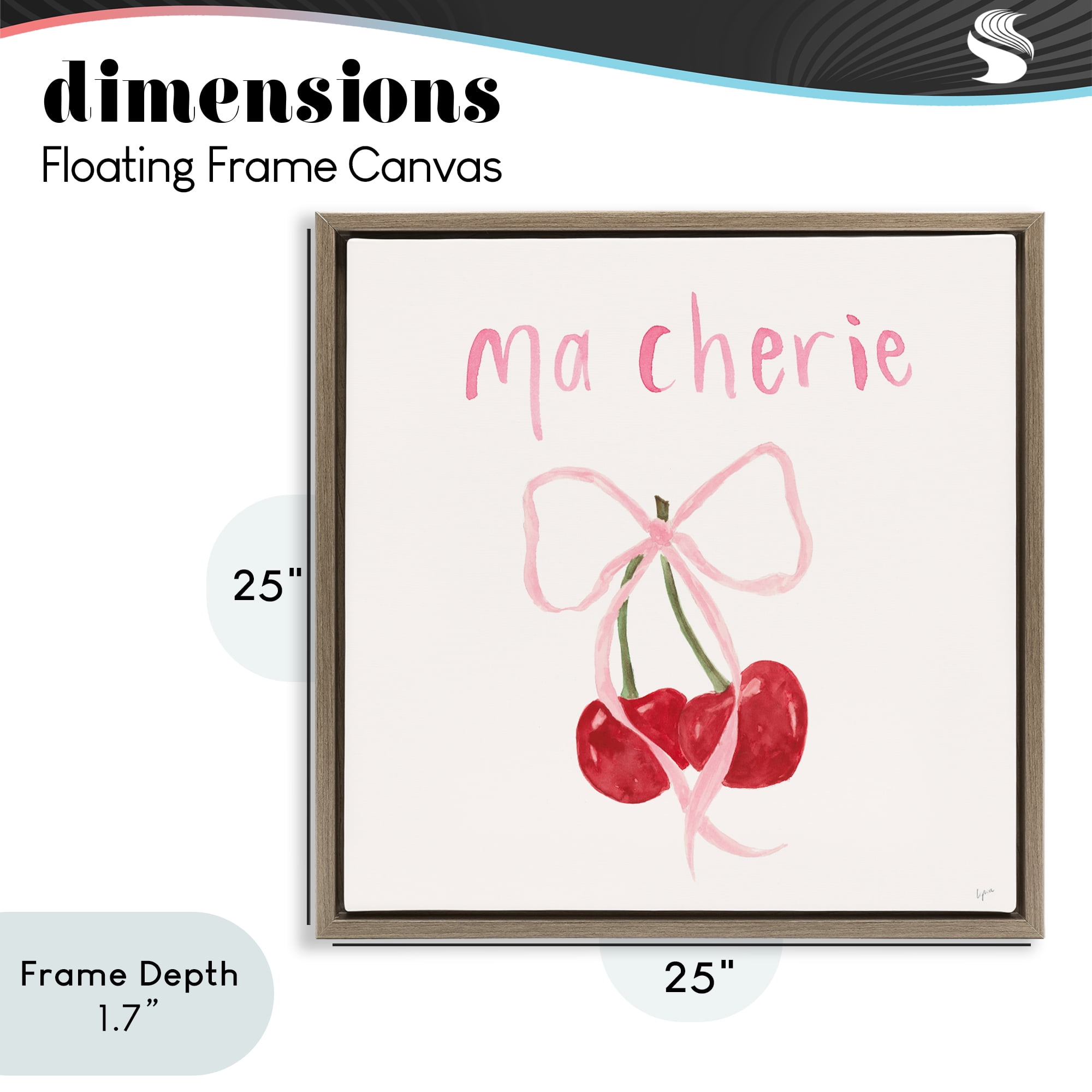 Stupell Industries Ma Cherie Ribboned Cherries Brown Framed Floater Canvas Wall Art, design by Lucille Price