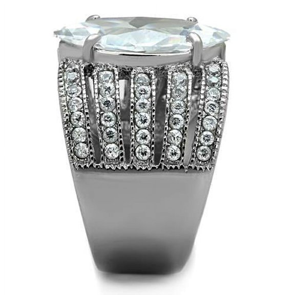 TK1752 - High polished (no plating) Stainless Steel Ring with AAA Grade CZ in Clear