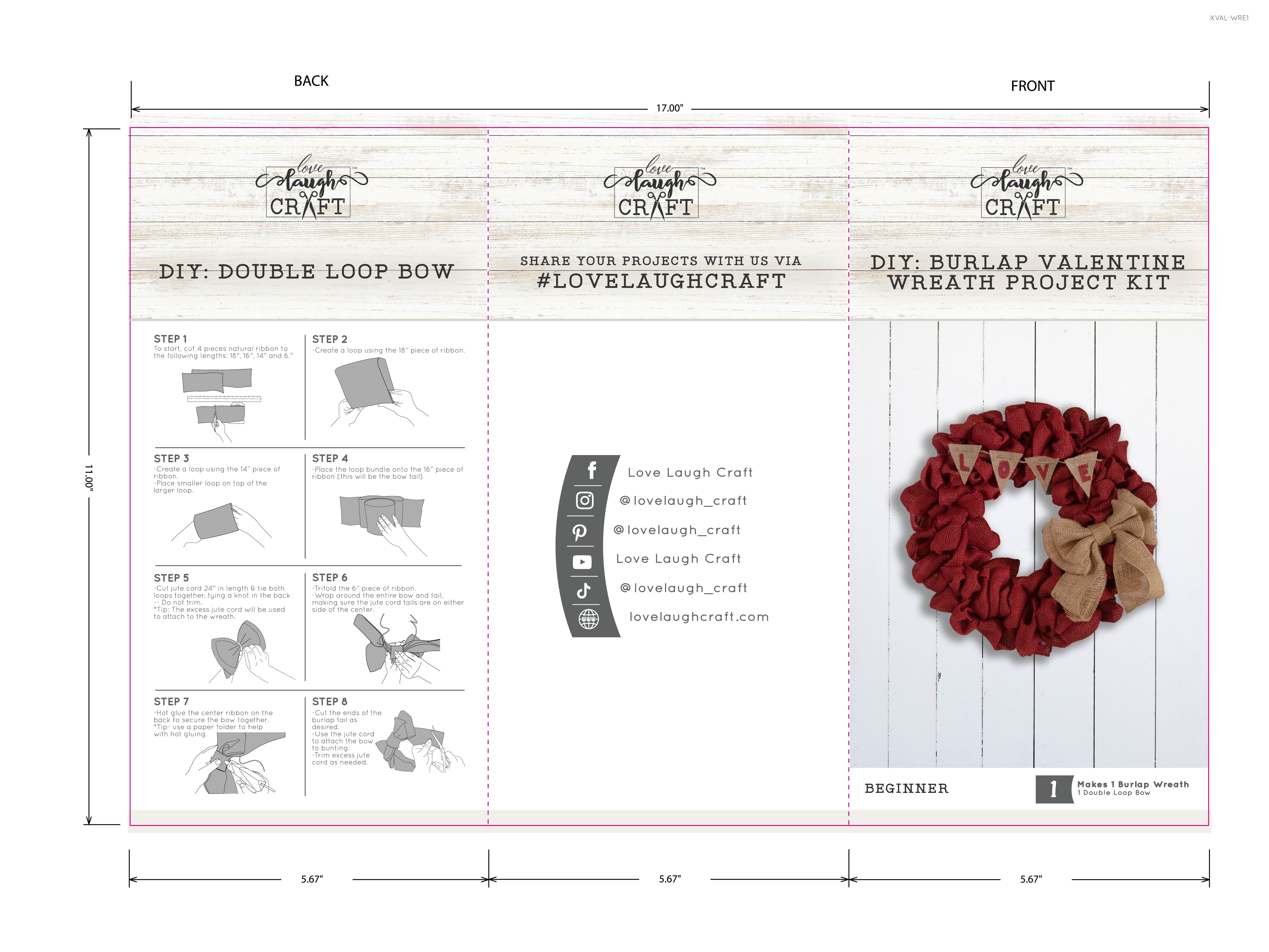 Love, Laugh, Craft 18" Dia. Valentine Love Burlap Wreath Project Kit, Precut, Red/Beige