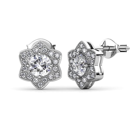 Cate & Chloe Poppy 18k White Gold Plated Stud Earrings with Simulated Diamond Crystals for Women