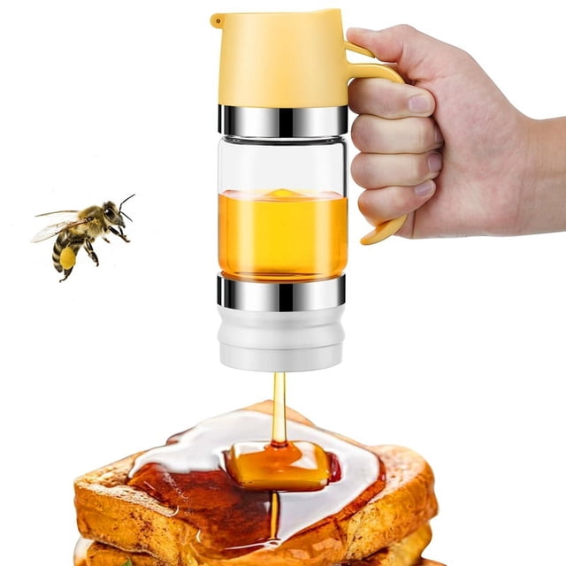 Tarro Dispensador de Miel, Gotero de Vidrio Antigoteo de 10 Oz con Asa, Dispensador de Jarabe de Miel para Pan, Café o Té