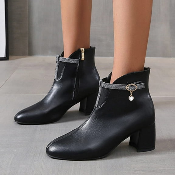 Wavsuf Womens Shoes Round Toe with Zipper with Fuzz Short Ankle-High Black Boots Size 39