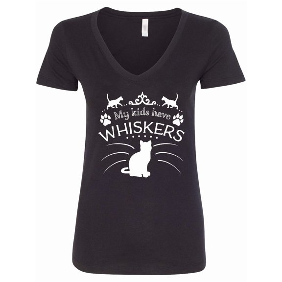 Inktastic My Kids Have Whiskers Cat Family Pets Women's V-Neck T-Shirt