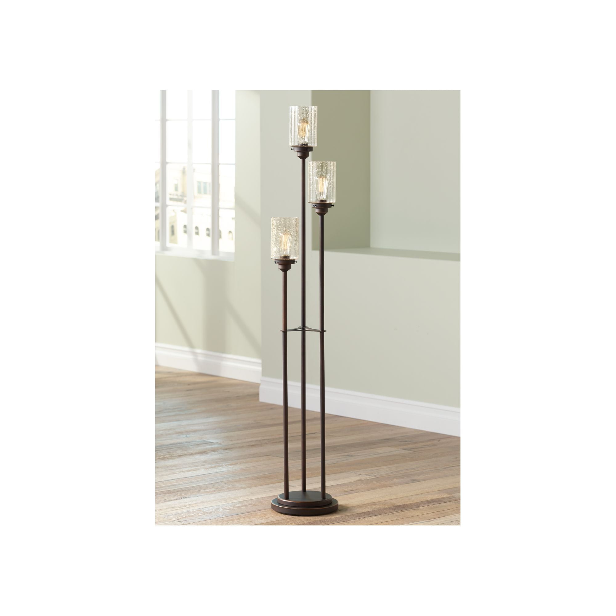 Franklin Iron Works Libby Oiled Bronze 3-Light Seeded Glass Floor Lamp by Franklin Iron Works