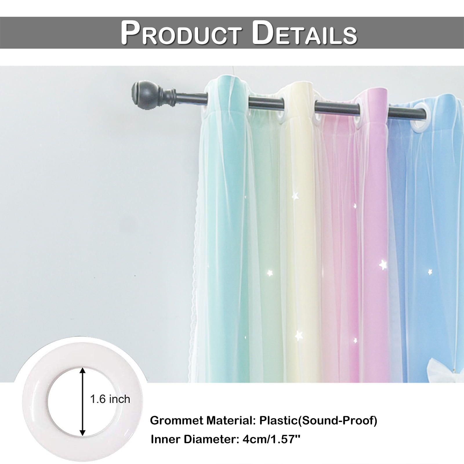 DONGPAI Blackout Stars Curtains for Kids Girls Bedroom Double Layers Star Cut Out Rainbow Curtains Home Window Decoration Curtain, 51" x 84", 1 Panel