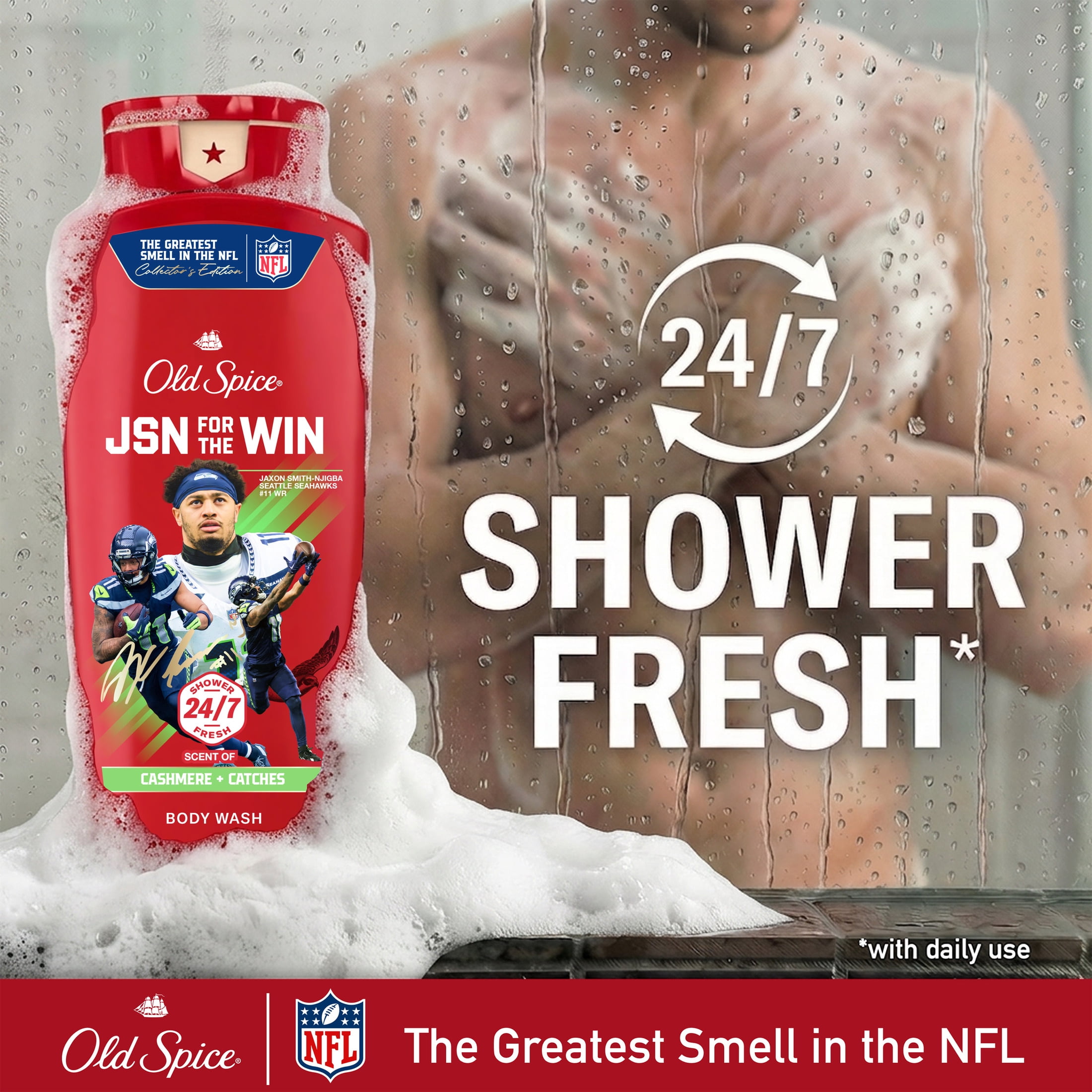 Old Spice Body Wash for Men, NFL Collection, Jaxon Smith-Njigba, Scent of Cashmere + Catches, 24 fl oz