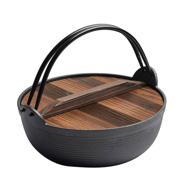 Cateissary Olla para estofado Shouxi Po negra, viga de elevación doble de acero duradero, suplemento de hierro natural sin recubrimiento Cocina y Comedor guantes+tapa+olla