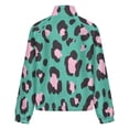thumbnail image 6 of Jackets for Women Winter Coat Jackets Flannel Stand Collar Jacket(Pink Leopard Teal Background Print,Size:S-4XL), 6 of 7