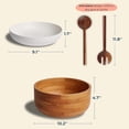 thumbnail image 2 of Premium Large White Oak Wooden Bowl Set with Ceramic Serving Bowls. Shallow Bowls Ideal for Pasta, Salad, Soup and Cereal - Set of 4. Includes American Walnut Wood Serving Utensils by, 2 of 4