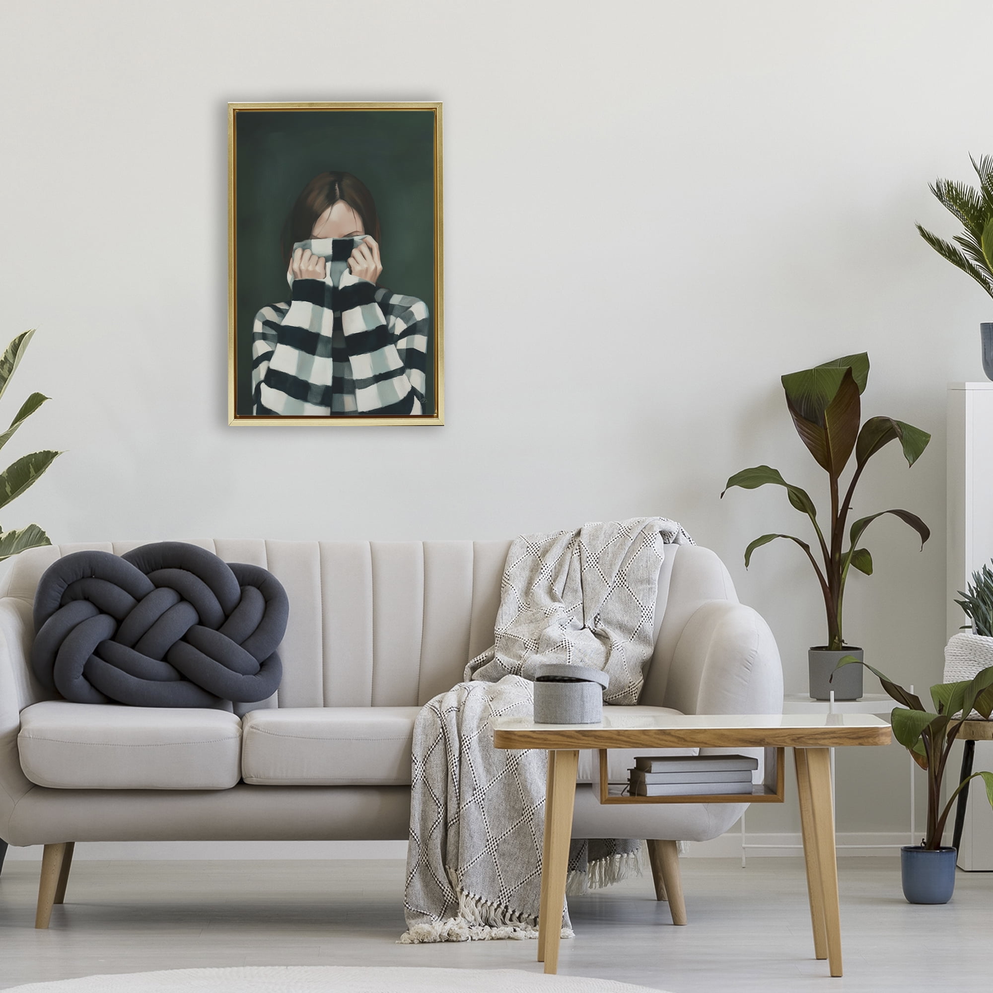 Stupell Industries Warmed Striped Sweater Portrait Gold Framed Floater Canvas Wall Art, design by Ros Ruseva