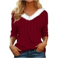 thumbnail image 1 of KIHOUT Spring Winter Womens Tops Solid Color Long Sleeve V-Neck Casual Plush Blouse Tunic Tops, 1 of 6