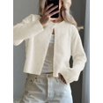 thumbnail image 6 of Sylvia Women's Spring/Autumn/Winter Minimalist Long Sleeve Crew Neck Short Slim Fit Solid Color Knit Cardigan Sweater Jacket For Daily Commute White, 6 of 16
