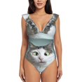 thumbnail image 2 of Yiaed Funny Cat Print Women's Ruffled One Piece Swimsuit V Neck Swimwear Slimming Monokini for Woman-Medium, 2 of 8