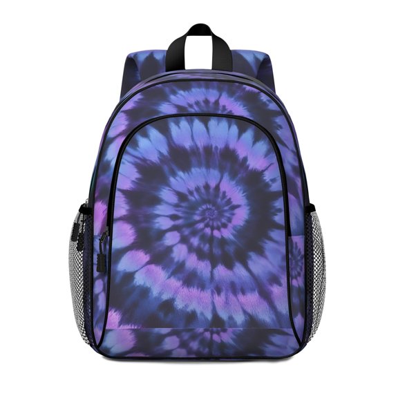 Purple and Black Tie Dye Pattern Backpack for School, Cute School Bag with Adjustable Shoulder Straps and Padded Back, 15"x11.42"x5.5"