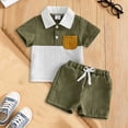 thumbnail image 2 of Kaprioy Boys Summer Outfits Boys Clothes Set 6 12 18 24 Months 2T 3T Solid Color Lapel Short Sleeve Single-Breasted Tops + Shorts Outfits, 2 of 6