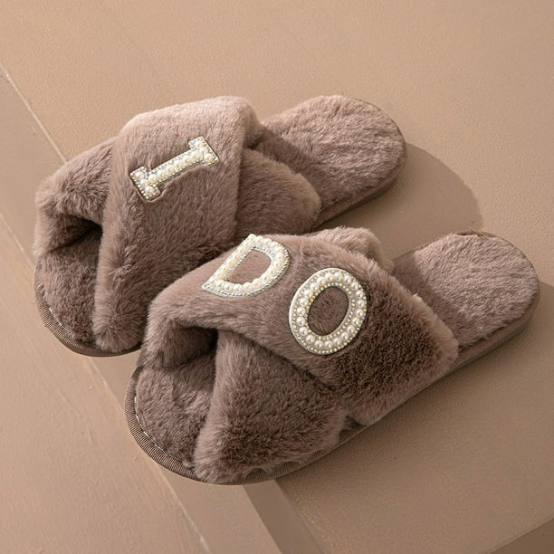 Pantuflas de felpa para mujer, pantuflas informales de interior con forma de cruz, pantuflas de algodón