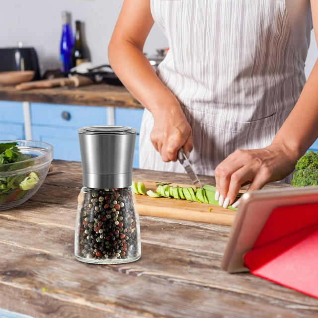 Stainless Steel Pepper Sea Grinder Adjustable Coarseness Blend Elegant Design Durable Glass Storage for Organizer Small Glass Jar with Glass Small Containers with Lids Metal Bottles Set