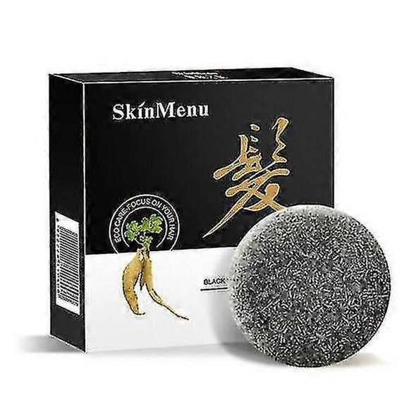 5pcs Cover Grey Bar Shampoo Soap Natural Polygonum Essence Hair Darkening Shampoo +bubbler