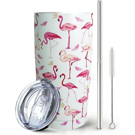 Pink Flamingo tumbler with lid and Straw,Flamingo Gifts for Women, 20 oz Flamingo CoffeeTravel Mug Cup Water Bottle, Flamingo Decor