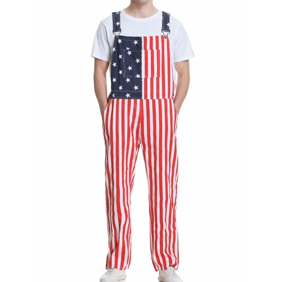 Mens American Flag Overalls USA Denim Bibs Coveralls 4th of July Jumpsuit