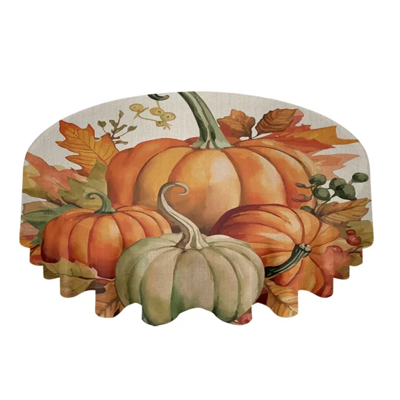 Thanksgiving Pumpkin Fall Maple Leaf Round Tablecloth Party Kitchen Dinner Table Cover Holiday Decor Waterproof Tablecloths
