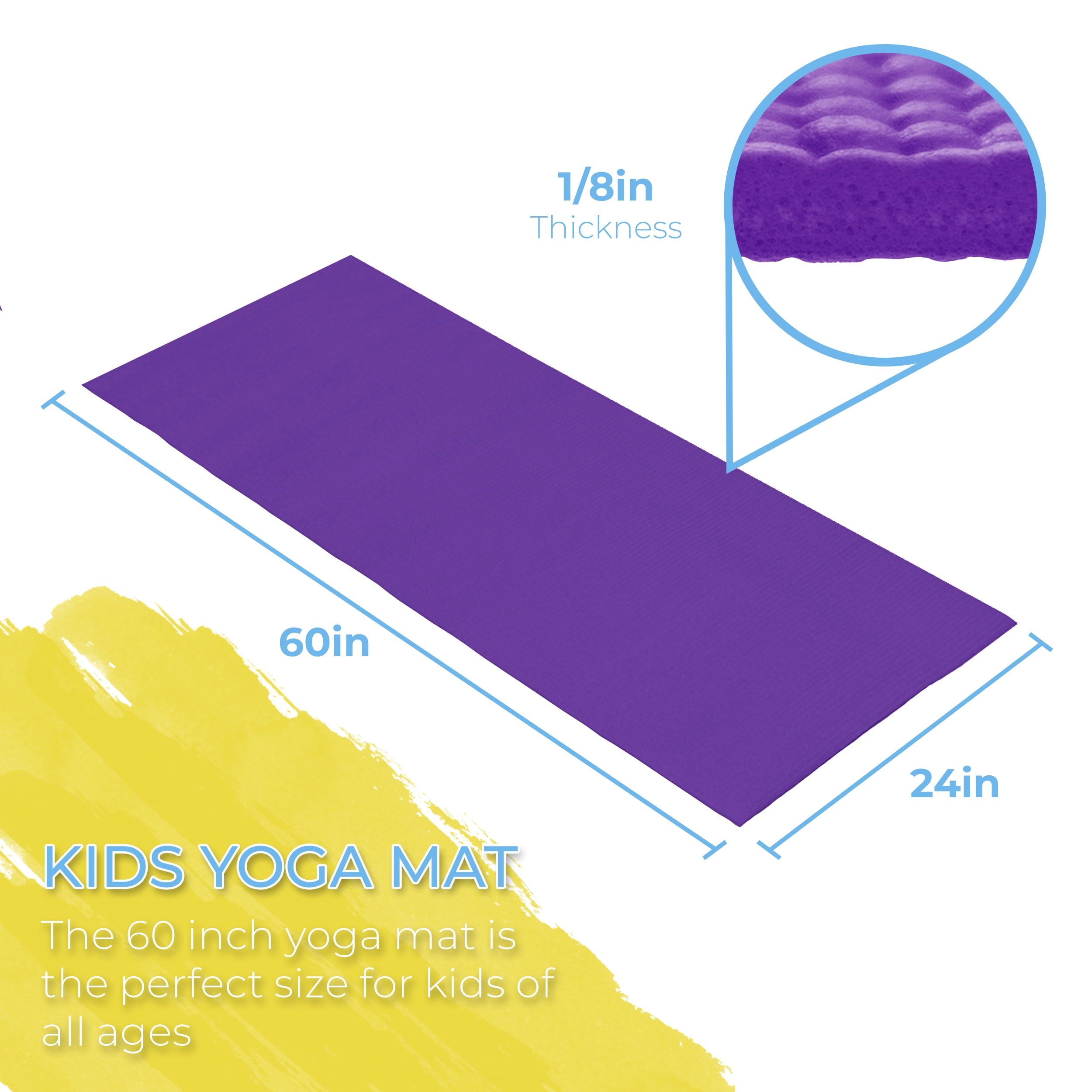 Hello Fit Kids Short Yoga Mat, Non-Toxic Bulk Exercise Mats, Non-Slip, 10 Pack, Assorted