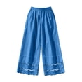 thumbnail image 5 of Karymi Pants for Women Solid Linen Blend Palazzo Pants, High Waist Pleated Long Trousers, Scalloped Eyelet Lace Hem Beach Vacation Pants With Pocket Sweatpants Women, 5 of 5