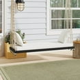 thumbnail image 1 of Silla de columpio de madera del patio, banco colgante del porche con cojines y almohadas, cuerdas de cáñamo de 10,8 pies para jardín, patio trasero, 1 of 5
