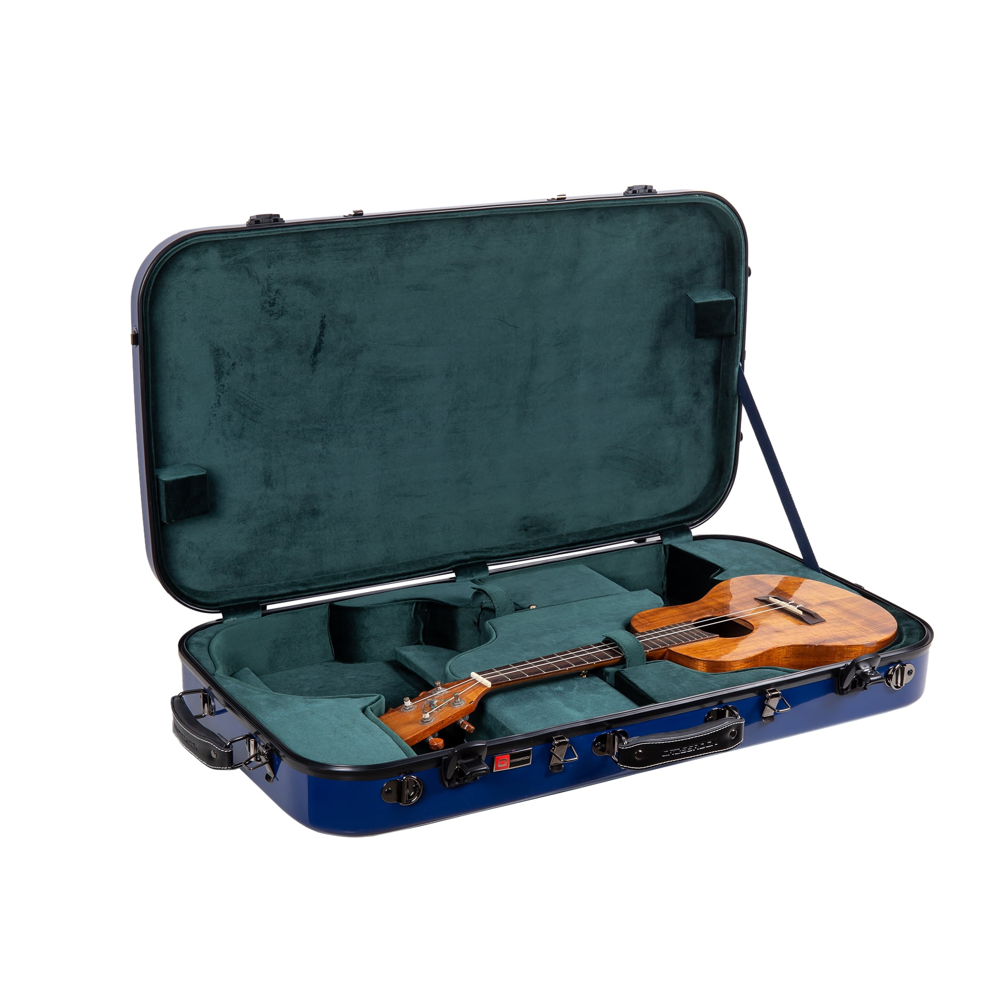Crossrock Fiberglass Double Case with TSA Lock for Two Concert/Tenor Ukuleles-Navy Blue