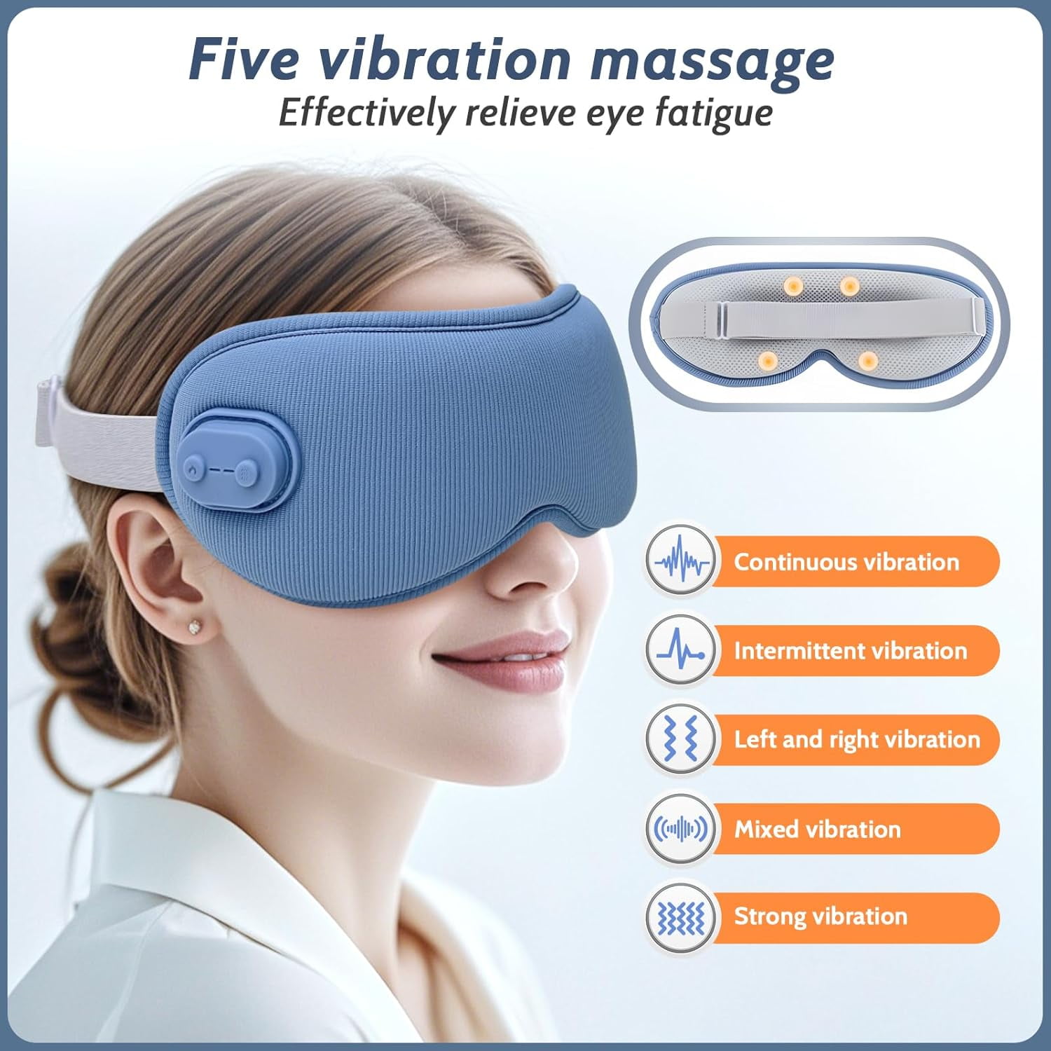 Heated Massage Eye Mask, Heating Sleeping Eye Mask with 3 Level Heating, 5 Vibration Modes, 4 Massage Points, 30min Auto Off for Relax Eye Strain, Blue