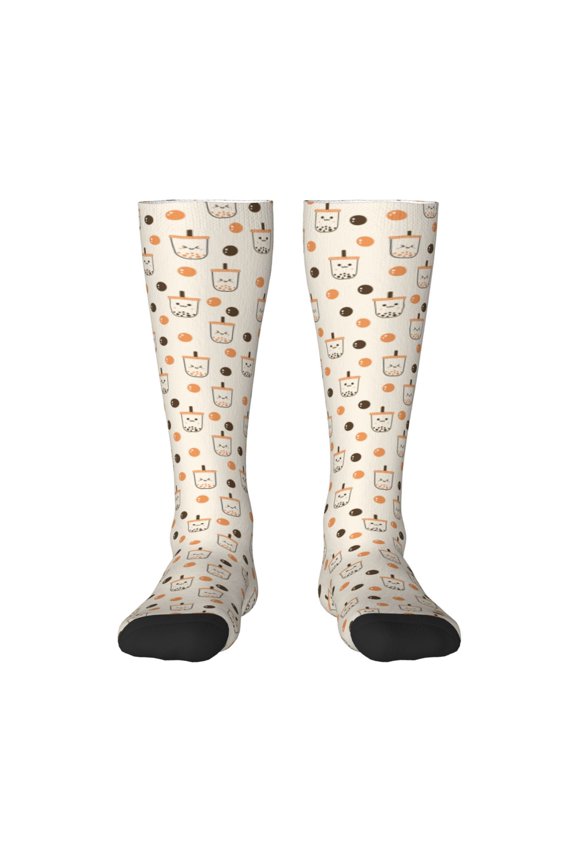 Milk Tea for Adult Stockings Breathable Sock Non-Pilling,Contrasting Color Design