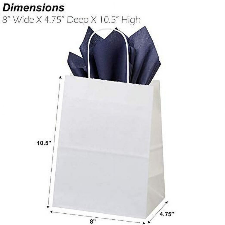 50ct White Paper Gift Bags + 100ct Navy Gift Tissue (Flexicore Packaging) 
