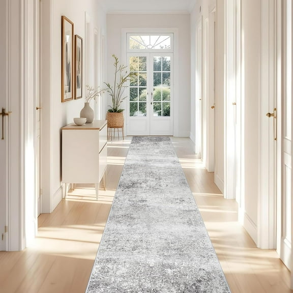 Washable 3x16 Hallway Runner Rug - Runner Rugs Modern Stain Resistant Indoor Mat Rug Runner for Laundry, Bedroom Non Slip Rubber Backing Thin Hallway Runner Rug Low Pile Carpet 3x16 Grey