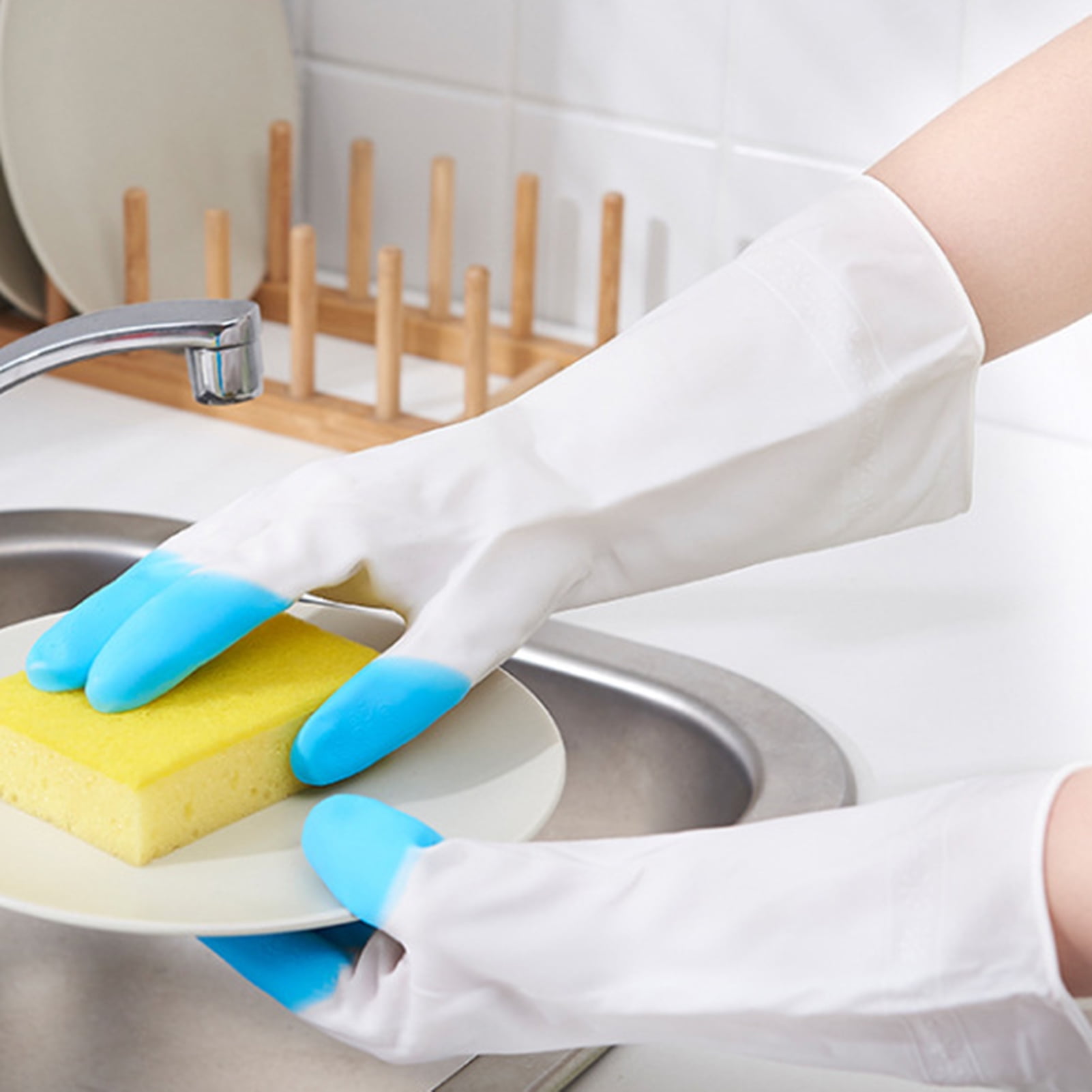 Cheers US PVC Household Cleaning Gloves, Reusable Unlined Dishwashing Gloves, Non-Slip, Large