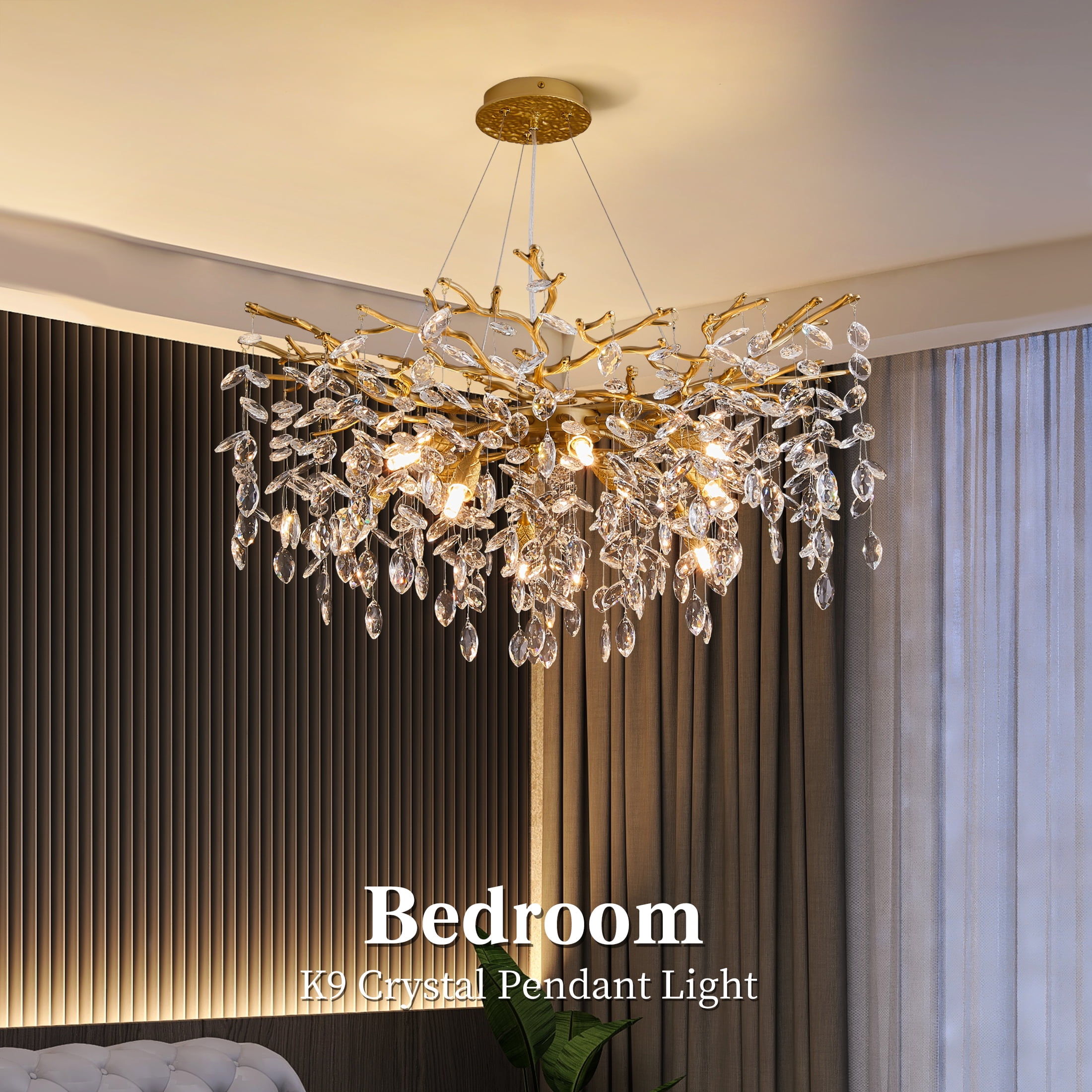 Modern Tree Branch Crystal Chandelier Luxury Gold Crystal Pendant Lighting 30" Contemporary 10-Light Chandeliers for Dining Room Kitchen Bedroom Living Room
