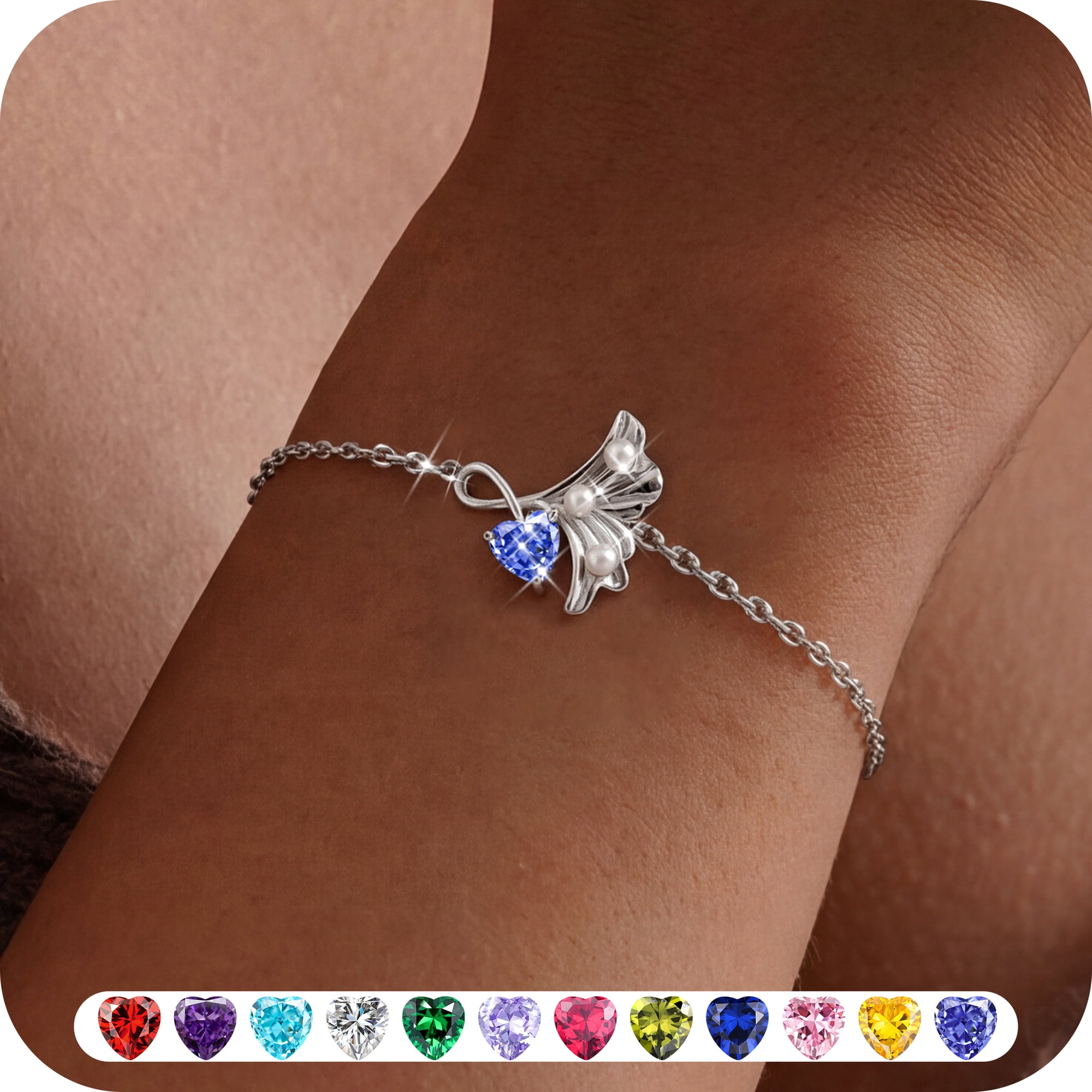 Yndra Bracelets for Women, S925 Sterling Silver December Tanzanite Birthstone Charm Bracelet, Leaf Pearl Birthday Mother’s Day Jewelry Gift for Her Wife Mom Girlfriend