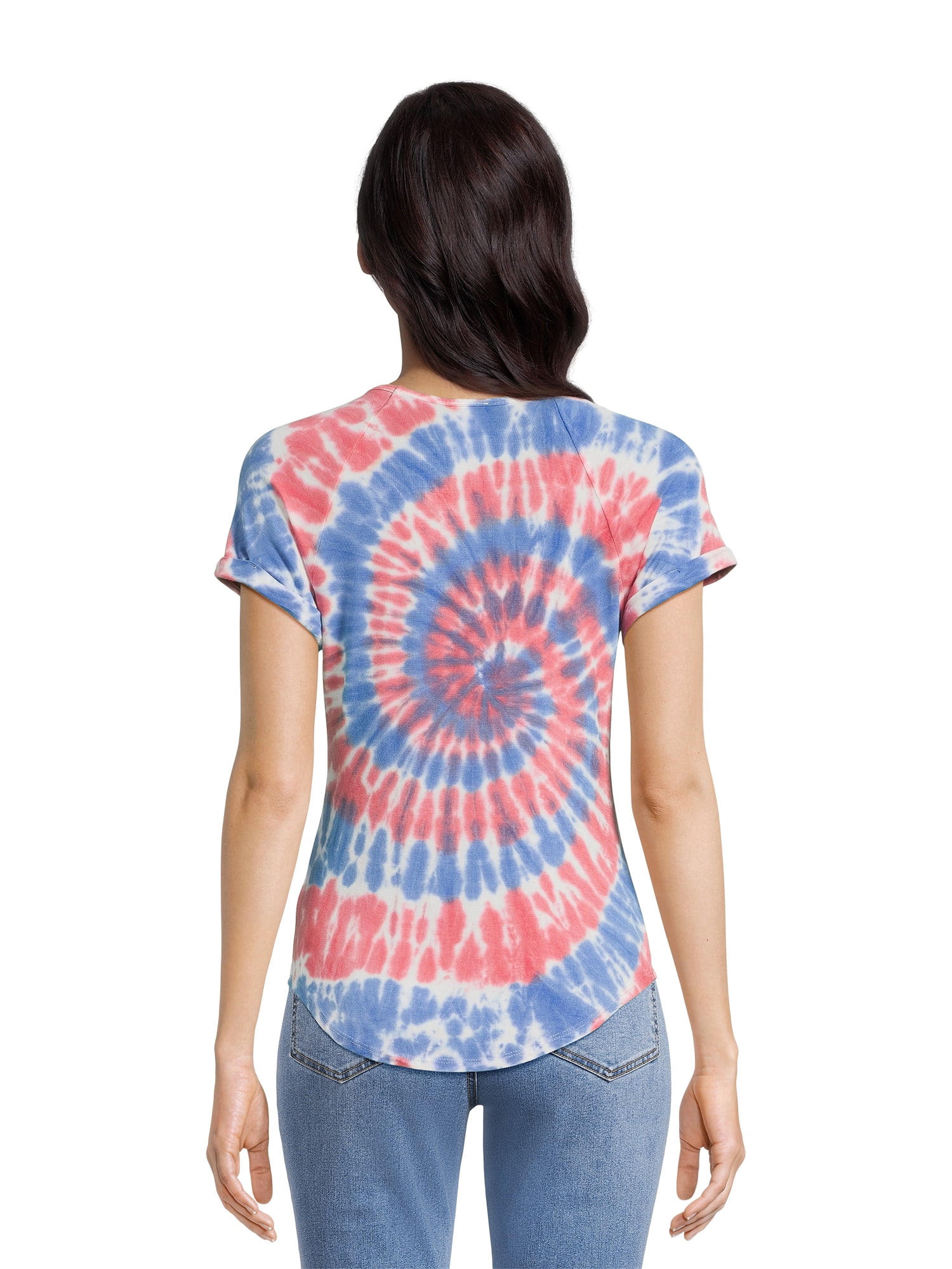 Juniors Tie Dye Short Sleeve Rayon V Neck, T-Shirt (Women's)