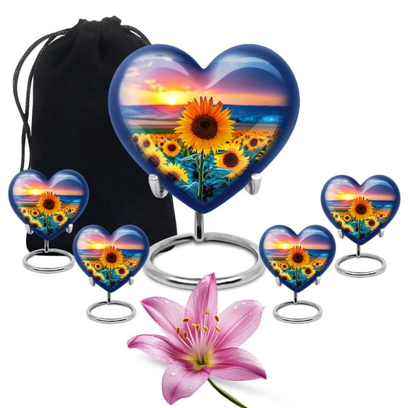 SABURIAL Sunflower Urn - Mini Burial Urn For Ashes For Women & Men - Combo Of 8 Inch & 3 Inch - Large Funeral Urns For Human Ashes Adult Female